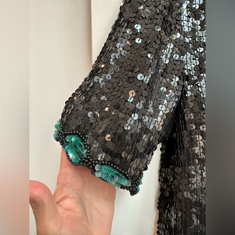 Vintage Stenay 80’s 100% Silk Sequin Art To Wear Floral Beaded Blouse Size S - Picture 8 of 11
